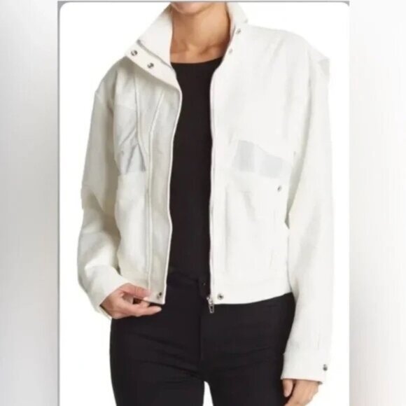 Blank NYC Women’s Medium White Cropped Jacket Full Zip Snaps Pockets Y2K Summer - Picture 2 of 16